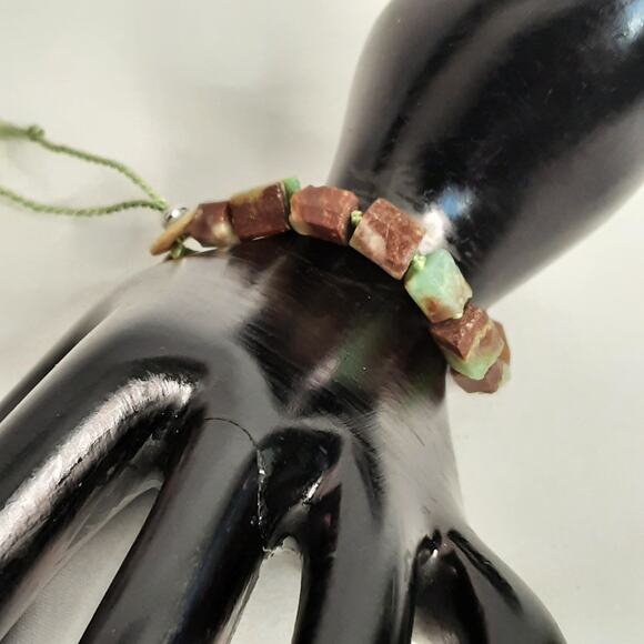 Chrysoprase Beaded Bracelet Apple Green Brown Faceted Adjustable Tie Cylinders - Picture 1 of 8